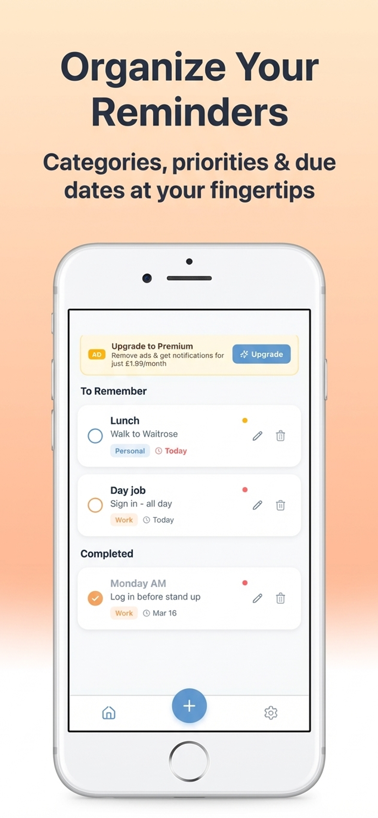 app and user's home page